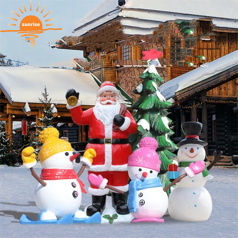 Outdoor Christmas Decoration Resin Fiberglass Santa Claus Reindeer Sleigh Statue Sculpture for Sale