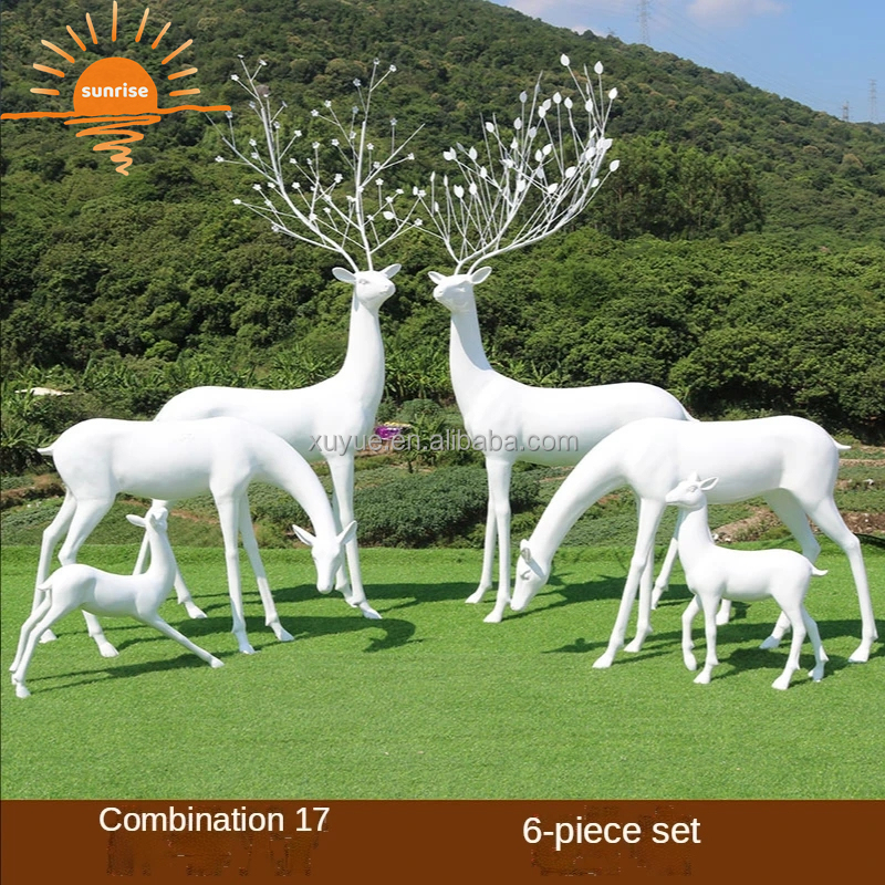 2022 Hot Life Size Fiberglass Resin Animal Deer Sculpture Garden Ornaments Outdoor Mall Fiberglass Decoration