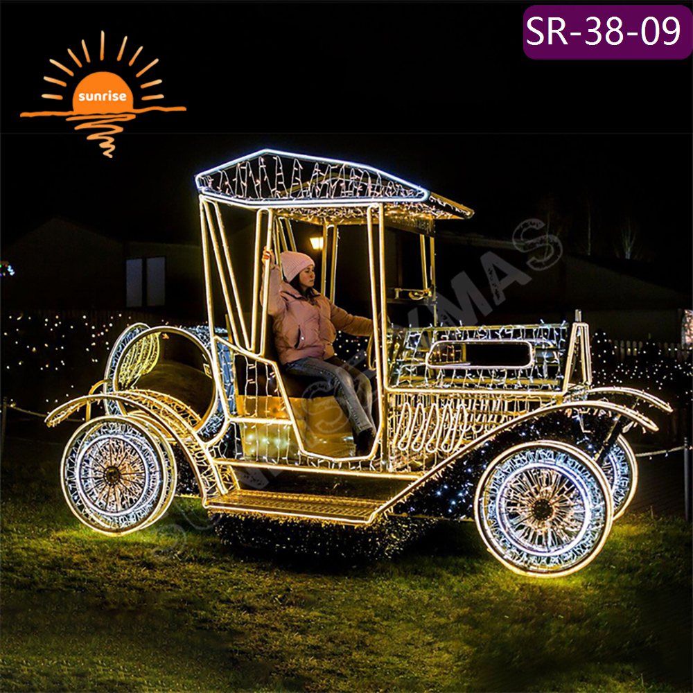 Large Metal Frame LED Vintage Truck Yard Art for Patio/Garden Christmas led Vehicle Light theme light show for Festive Displays