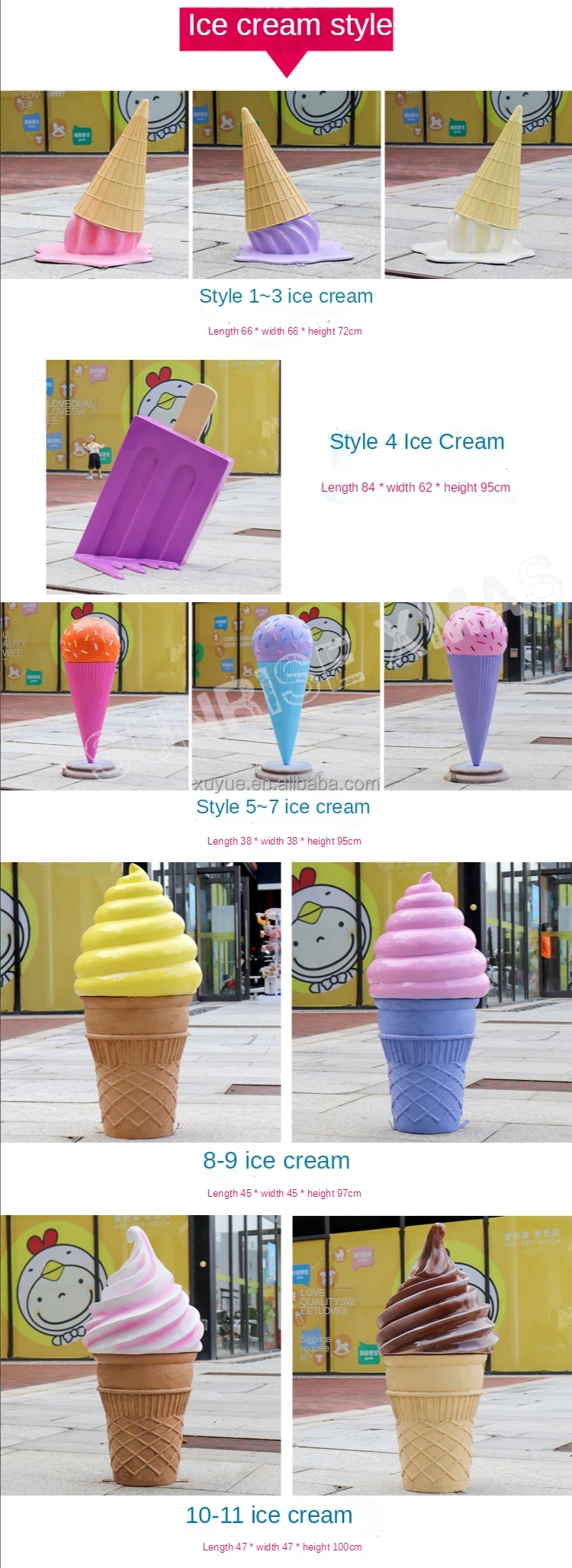 2022 Hot Mall Decoration Outdoor Giant Ice Cream Cones Sculpture Resin  Fiber Glass Sculpture for Ice Cream Donut Decorations