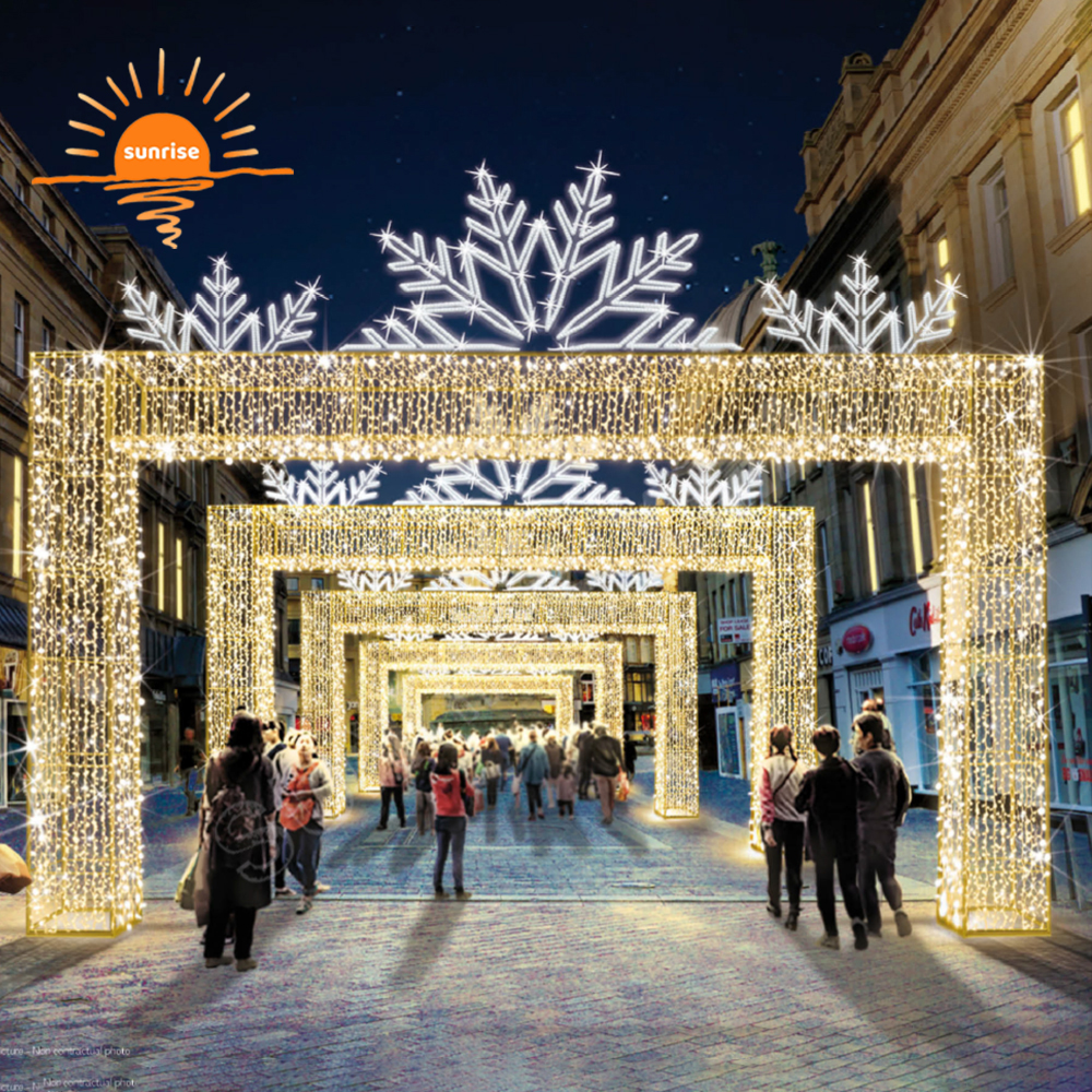 Outdoor Programmable RGB Color Change LED Sweets Candy Cane Lighting Tunnel Arch Lighting Christmas Decoration Snowflakes Light