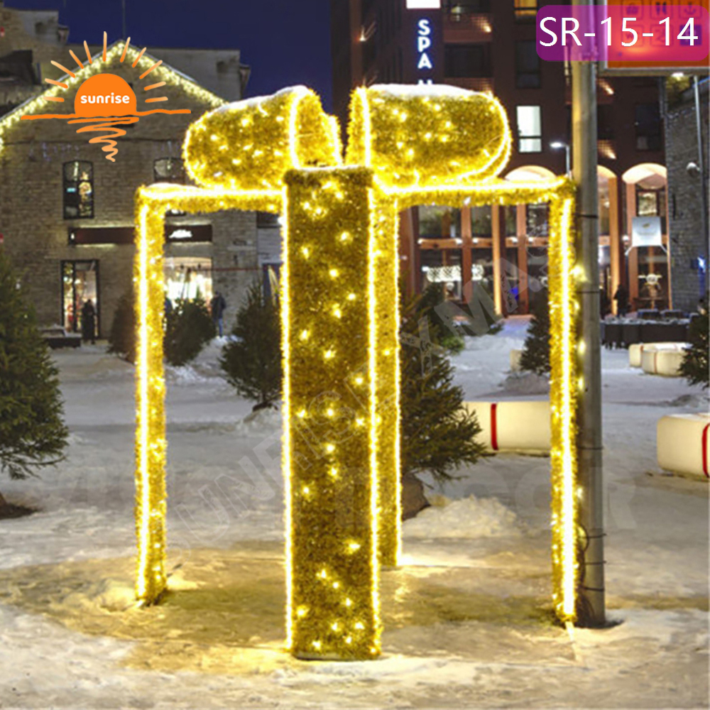 Gift Box Decoration for Shopping Mall Commerical Outdoor Christmas Large tunnel Decorative Walk Through arch LED Lighted