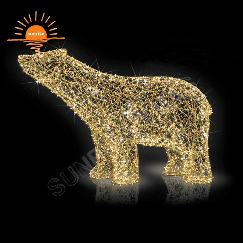 Customize Commercial Outdoor Giant Christmas Polar Bear Light Decoration Xmas Polar Bear Skiing and Tree Star Motif Light