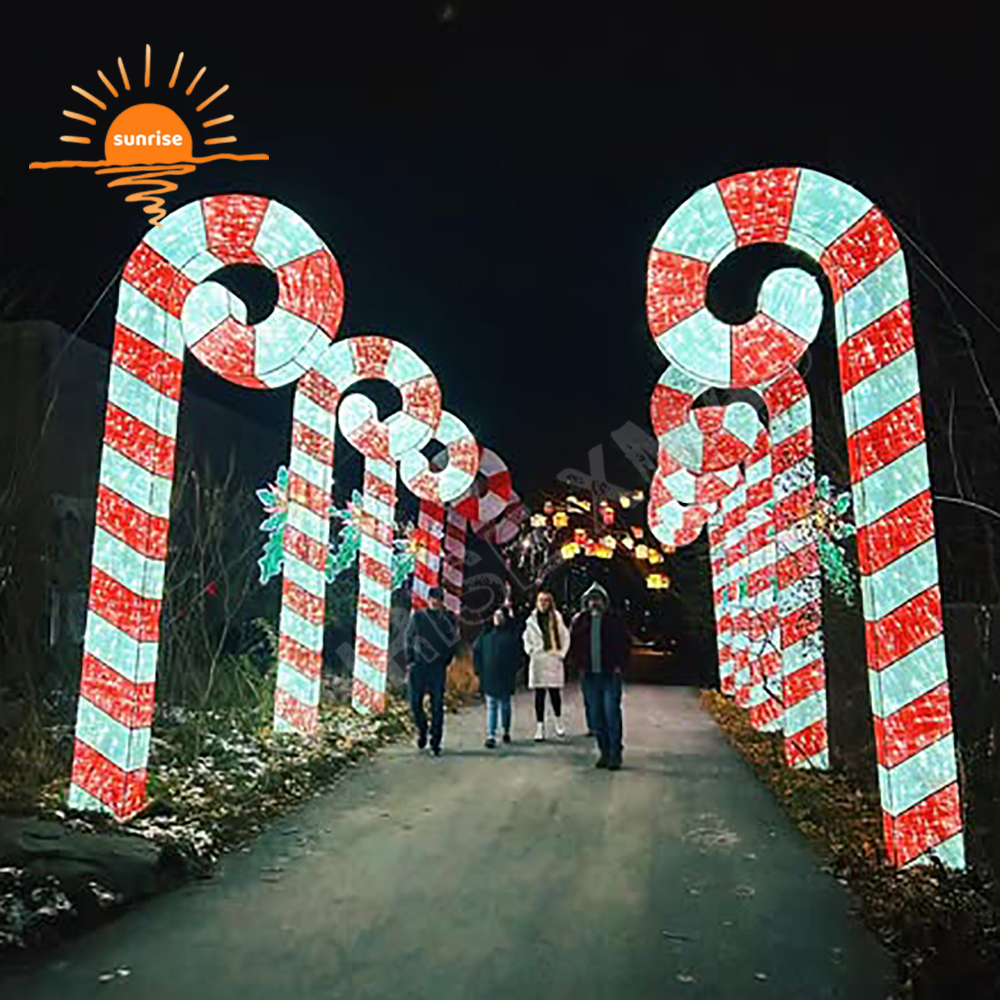 LED Light Show Christmas Waterproof Outdoor Candy Cane Arch Candy Wallk Through Tunnel for Store Shop Sweets Decoration in Stock