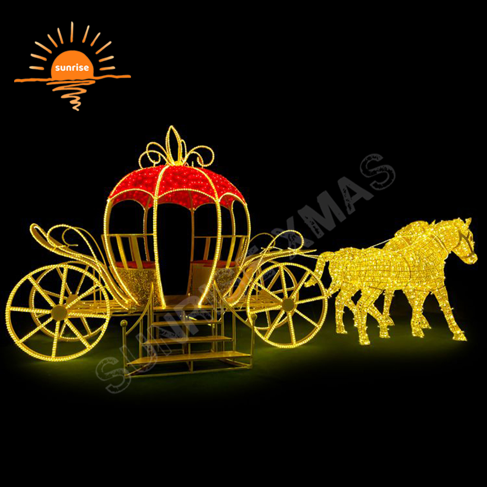 Holiday Giant LED Carriage Pattern Decorative Lights up the Carriage for Mall High-quality 3D Large Christmas Reindeer Sled