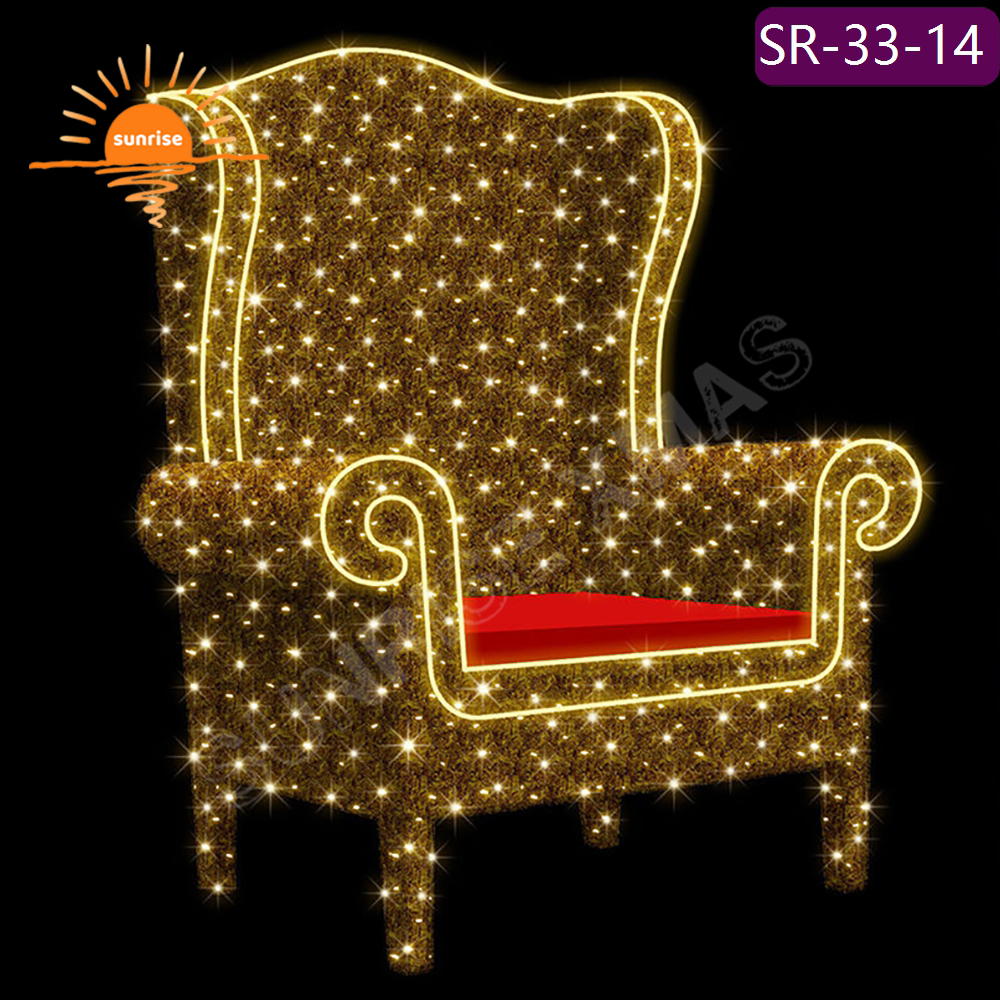 Christmas street photo op decoration LED bear motif light with chair custom your Style seat decoration for mall