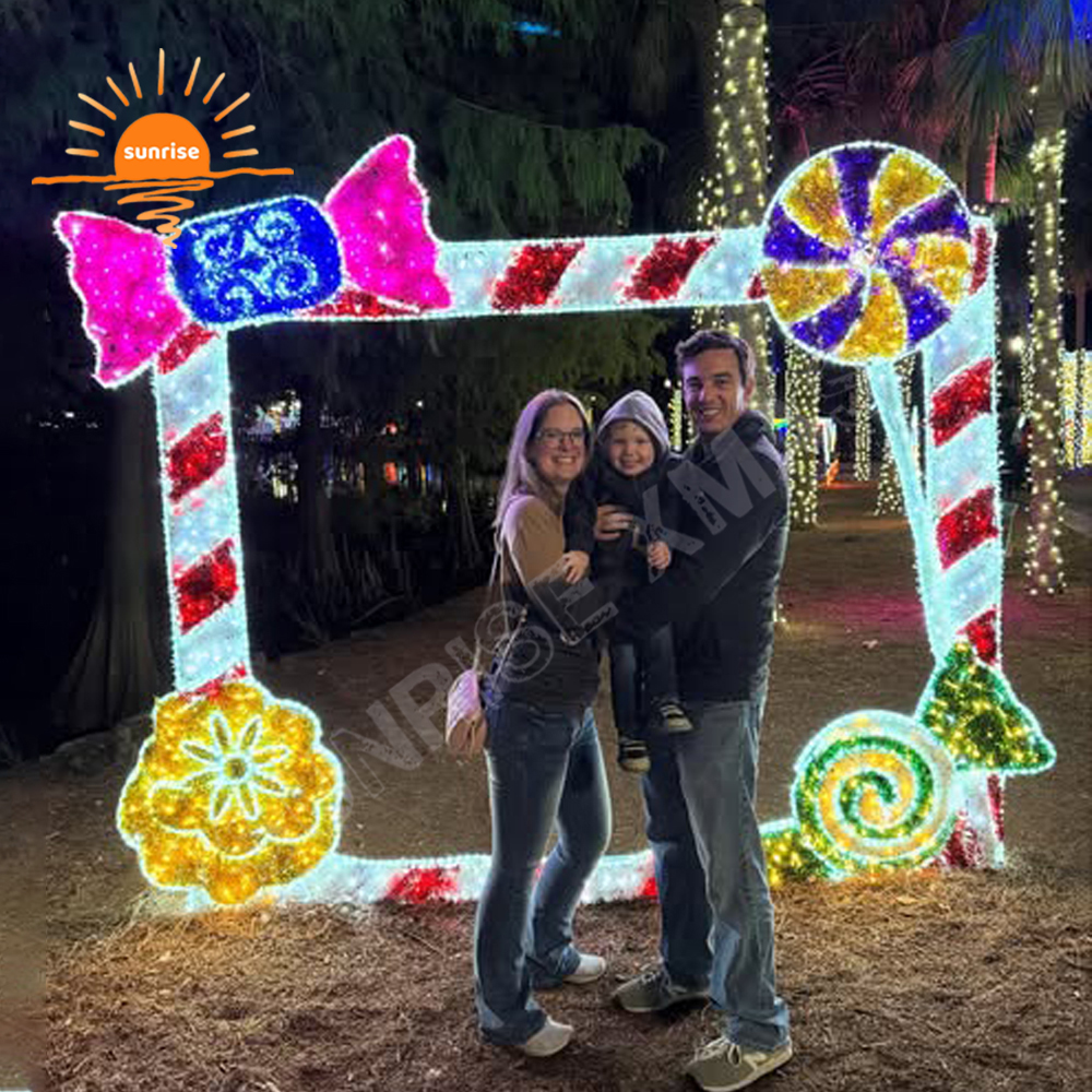 LED Candy Cake Theme Motif Decorative Christmas Illuminated Large 3D Sweets Photo Frame Light Show Xmas Selfie Station Decor