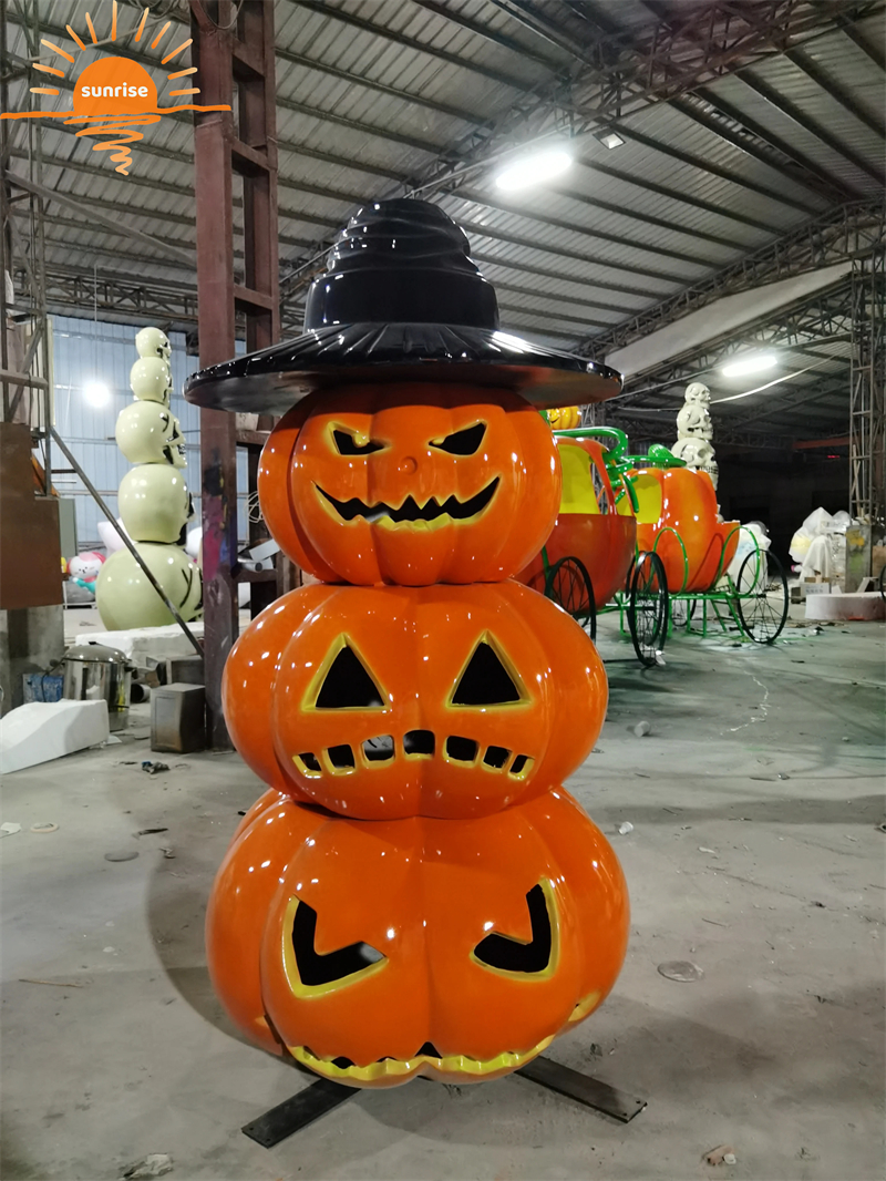 Customs Fiberglass Halloween Statue Sculpture Resin Crafts Giant Skeleton Pumpkin Cart Props Toy Halloween Decorations Outdoor