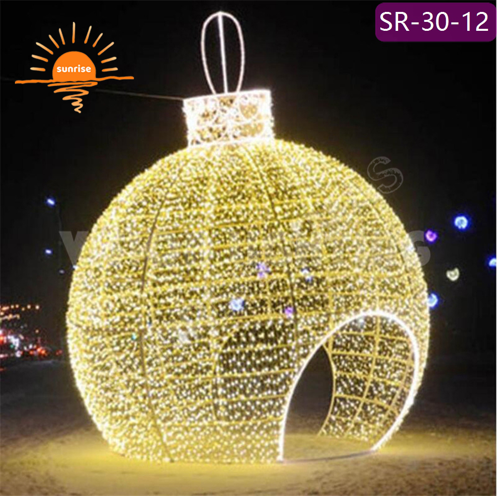 Customize Outdoor bauble/ornament for Shopping Plaza Giant Christmas Ball motif Decoration LED walk through tunnel arch in stock