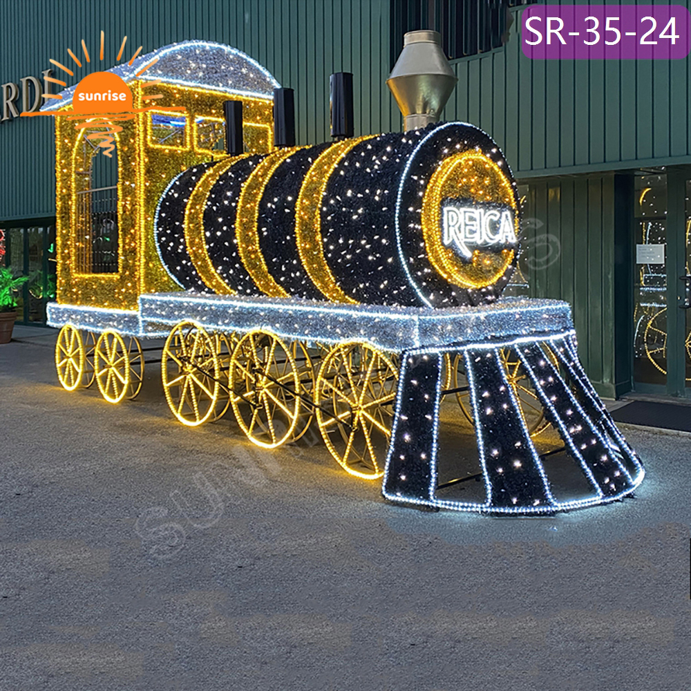 IP65 Christmas High-quality Outdoor motif light show Custom 3D Sculpture Giant Train Colorful Holiday LED Theme Decorative