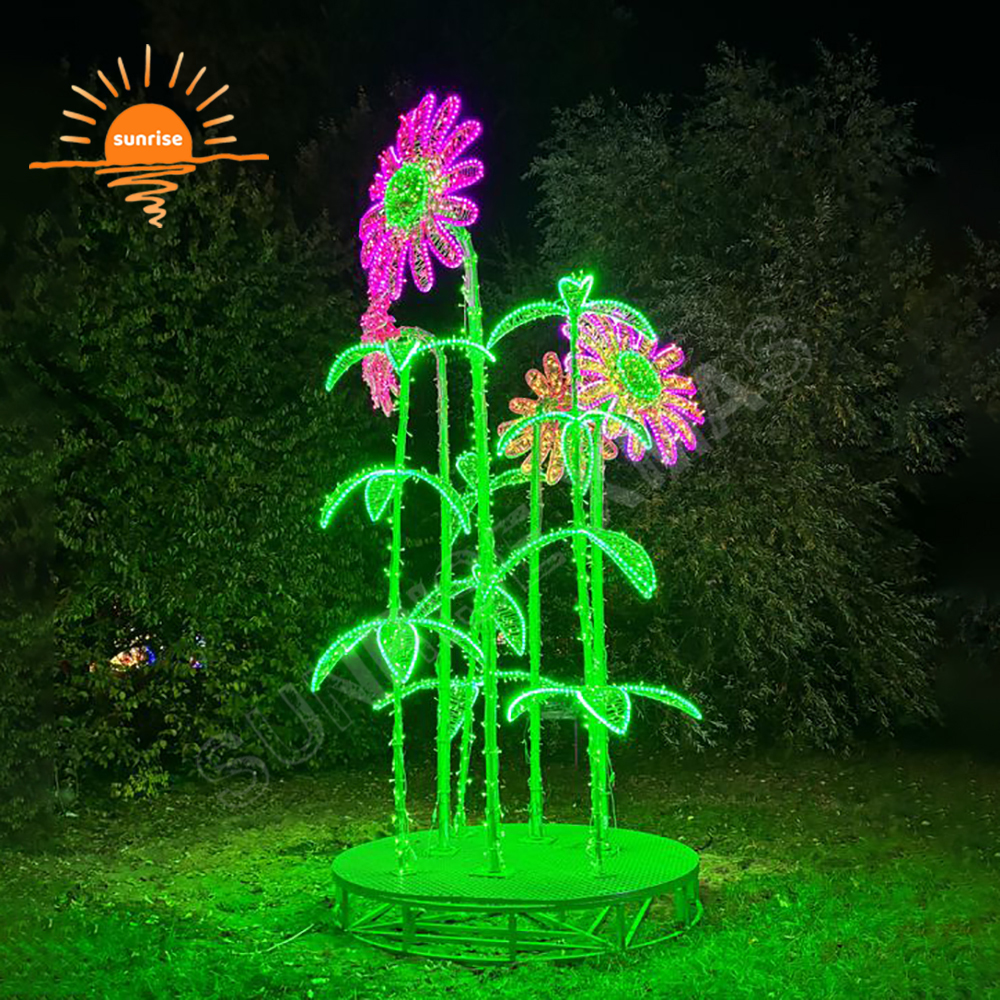 Christmas Custom Park Garden Decoration Supplies Party Event Ornament Outdoor Waterproof Led 3d Flowers Theme Motif Light Show