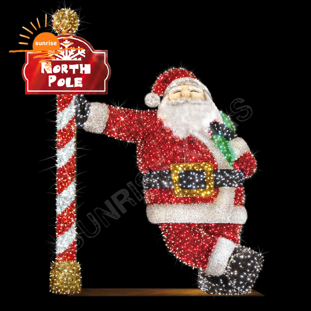 New Fashion Outdoor Waterproof Park Led Santa Claus Decorative Christmas Illuminated Large 3D North Pole Sigh Motif Light