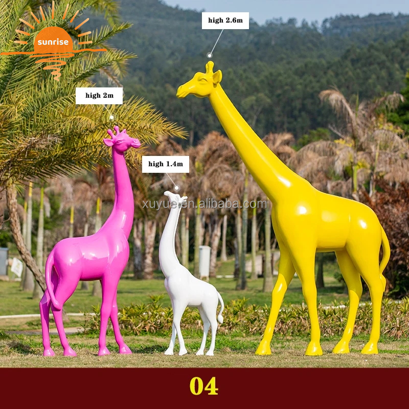 Life Size Fiberglass Resin Giraffe Animal Sculpture Garden Ornaments Outdoor Mall Fiberglass Decoration