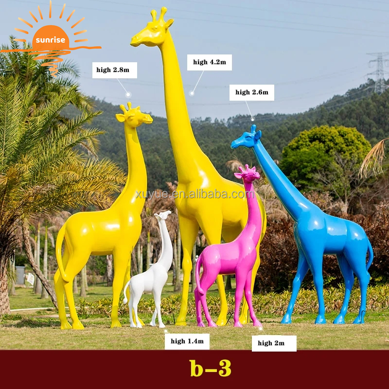 Life Size Fiberglass Resin Giraffe Animal Sculpture Garden Ornaments Outdoor Mall Fiberglass Decoration