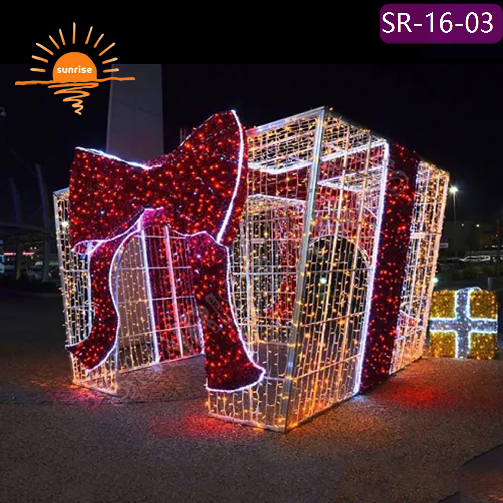Luminescence Commerical Outdoor Christmas Large Decorative Walk Through tunnel LED motif Lighted Gift Box for Shopping Mall