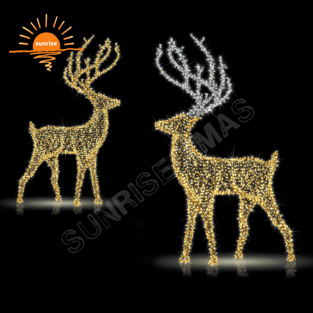 Custom Christmas Ornament Outdoor Waterproof LED Large Deer Motif Lighted Christmas Reindeer Decorations for Festive Displays