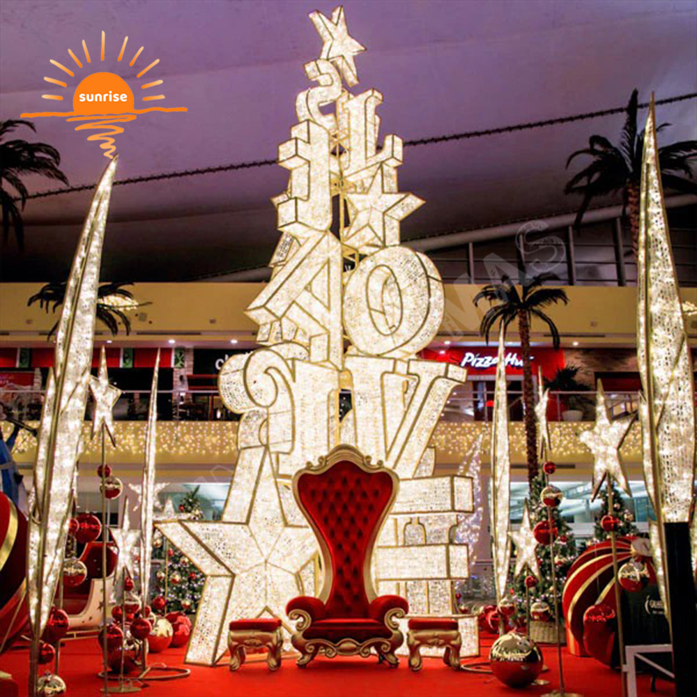 Waterproof Customized LED Christmas Tree Decoration for Shopping Mall Decoration Xmas Letters Tree Commercial Large Decorations