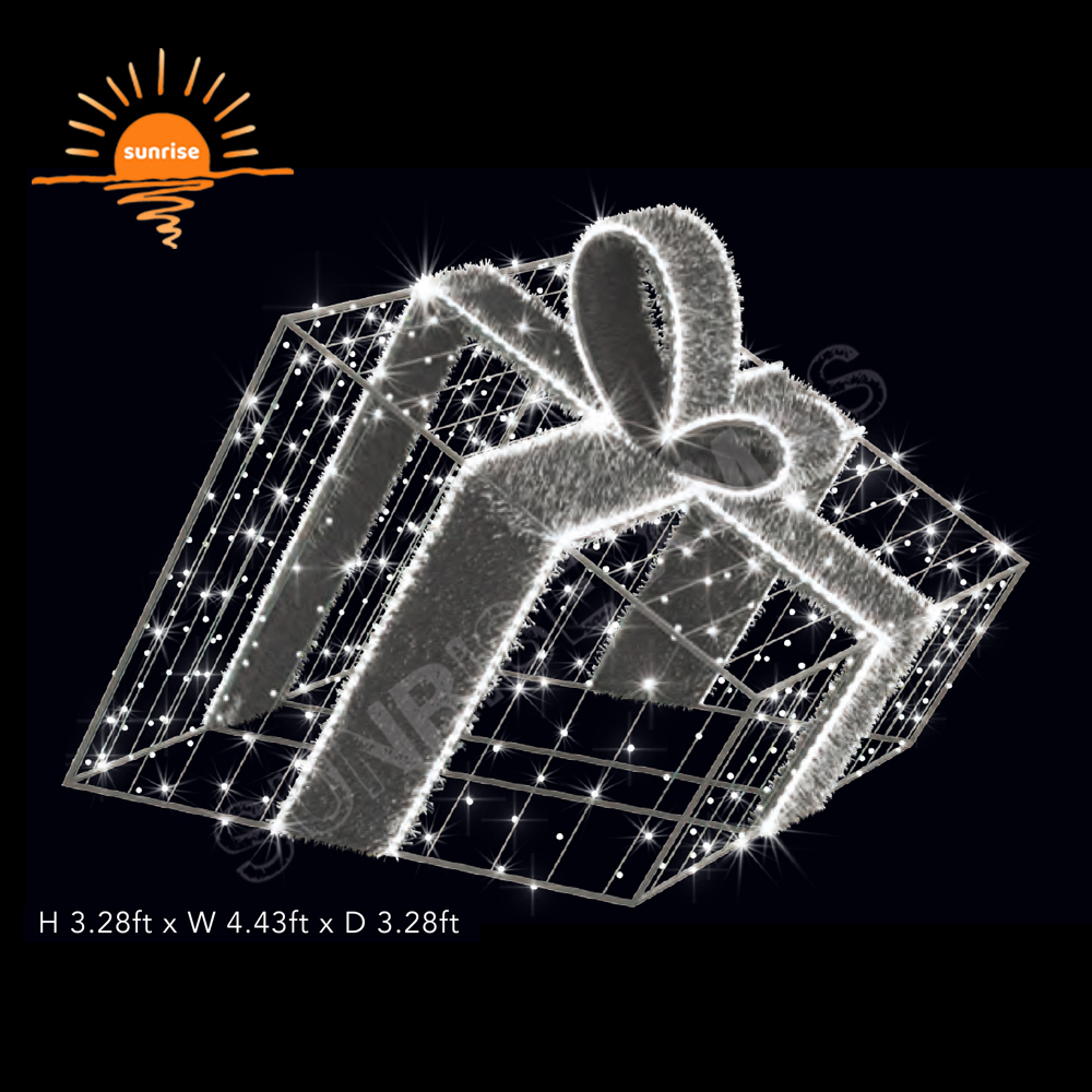 3D Commercial Large  Hanging Christmas Decorations Outdoor Light Christmas LED Gift Box Decoration for Shopping Center