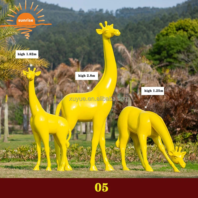 Life Size Fiberglass Resin Giraffe Animal Sculpture Garden Ornaments Outdoor Mall Fiberglass Decoration