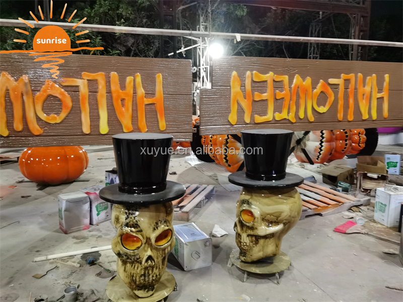 Halloween Props Toys Resin Art Crafts Statues Figurines Sculpture Fiberglass Halloween Pumpkin Light for Halloween Decorations