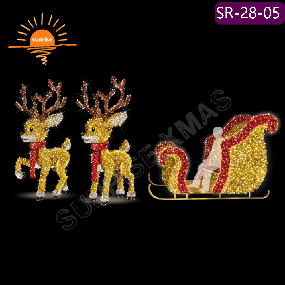 RGB pixel lights Led Lights Decoration Large Xmas Sled for Festive Displays Christmas Reindeer with Sled Chair Decoration