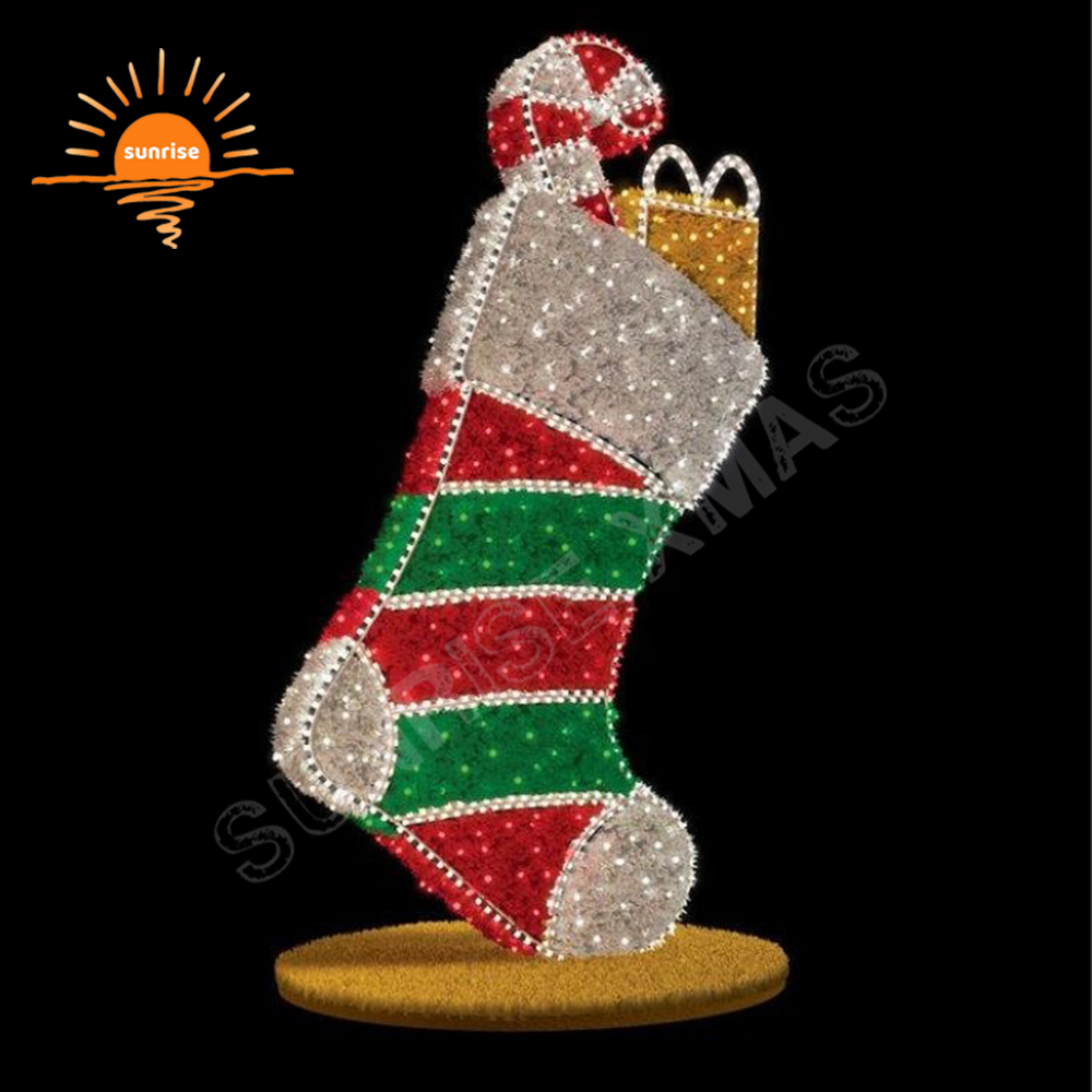 Commercial Outdoor Christmas Reindeer Decoration 2D Led Illuminated Large Bear Large Animal Motif Lights Christmas Stocking