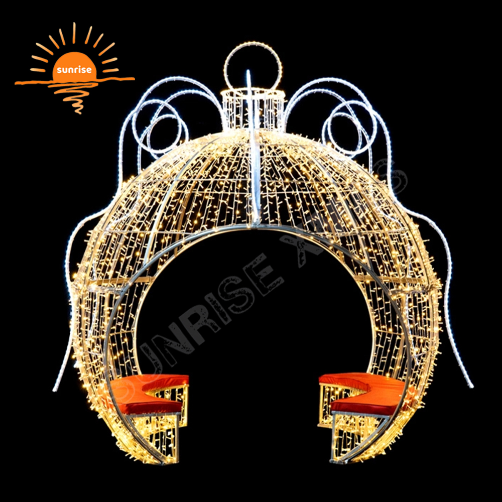 Customizable Christmas Decoration Waterproof Giant Commercial LED Walk Through Lighted Ball Bauble Chair Christmas Ornament