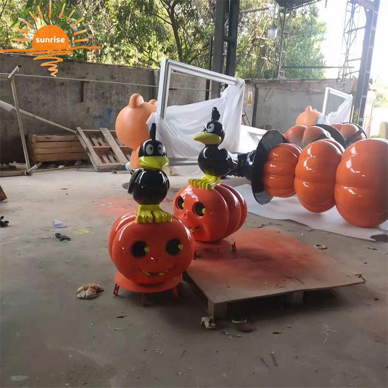 Customs Fiberglass Halloween Statue Sculpture Resin Crafts Giant Skeleton Pumpkin Cart Props Toy Halloween Decorations Outdoor