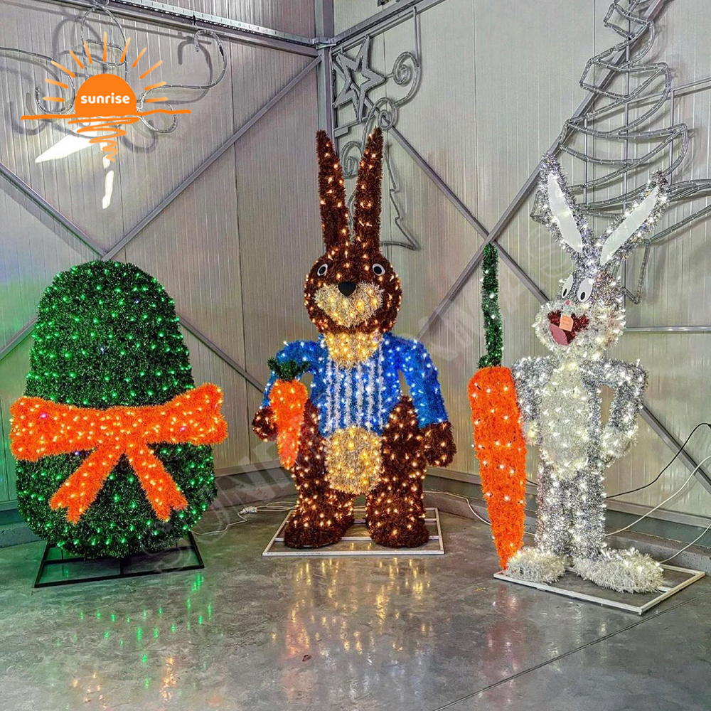 New 3D Large IP65 LED Light Easter Egg Decoration and Pop up Elf Motif Light with Xmas Rabbit Santa Claus Decoration