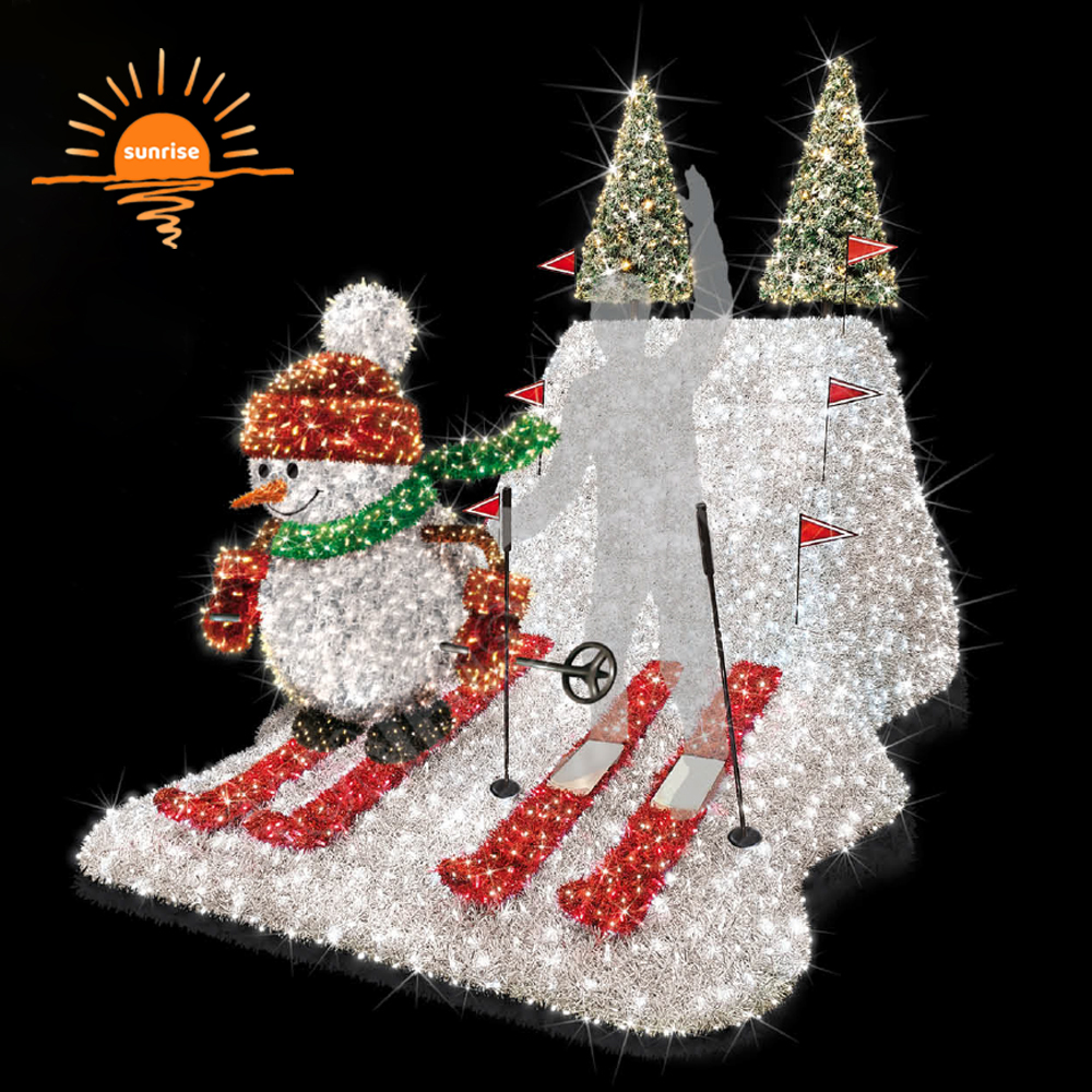 Large Outdoor Christmas Light Santa Claus Skiing Snowmen Photo Op Skiing Led Motif Decoration for Mall