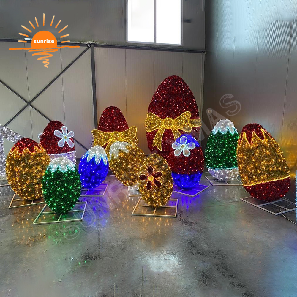 Life Size Easter Rabbit and Egg Light Show in Park Outdoor Waterproof Easter Decoration Large Light Bunny for Holiday in Stock