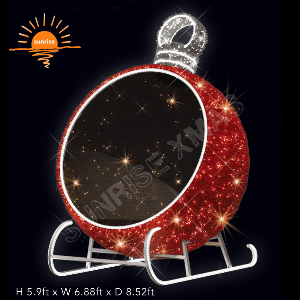 Christmas Decoration Waterproof Giant Outdoor Commercial LED Lighted Red Ball Bauble Chair Christmas Ornament Sled for Exterior