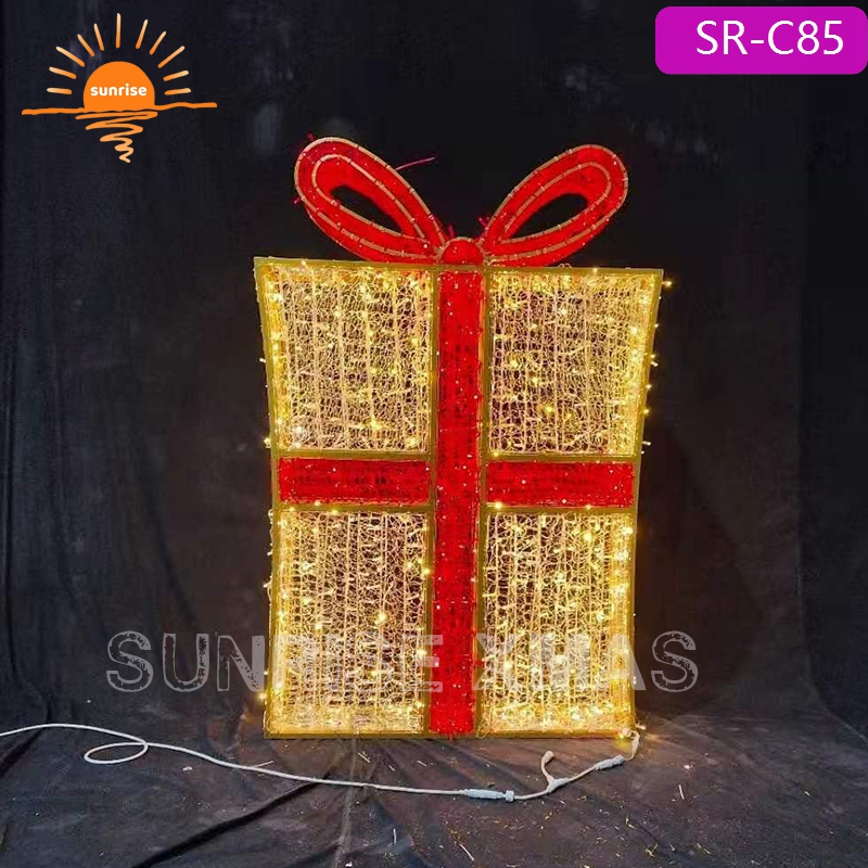 2022 High Quality Outdoor Waterproof Christmas 3d Gift Box Motif Light for Shop Mall Decoration