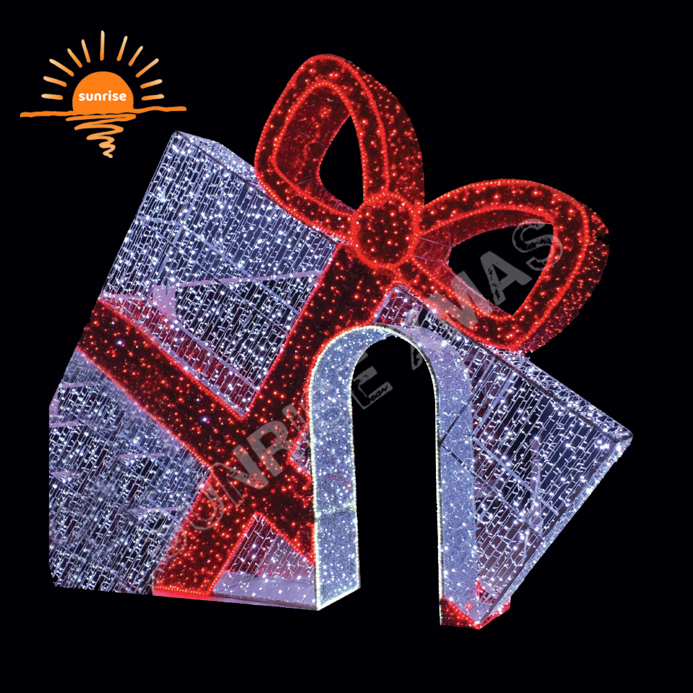 Custom design Outdoor Christmas bow arch decorative large walk through bauble/ornament LED light gift box decoration for mall