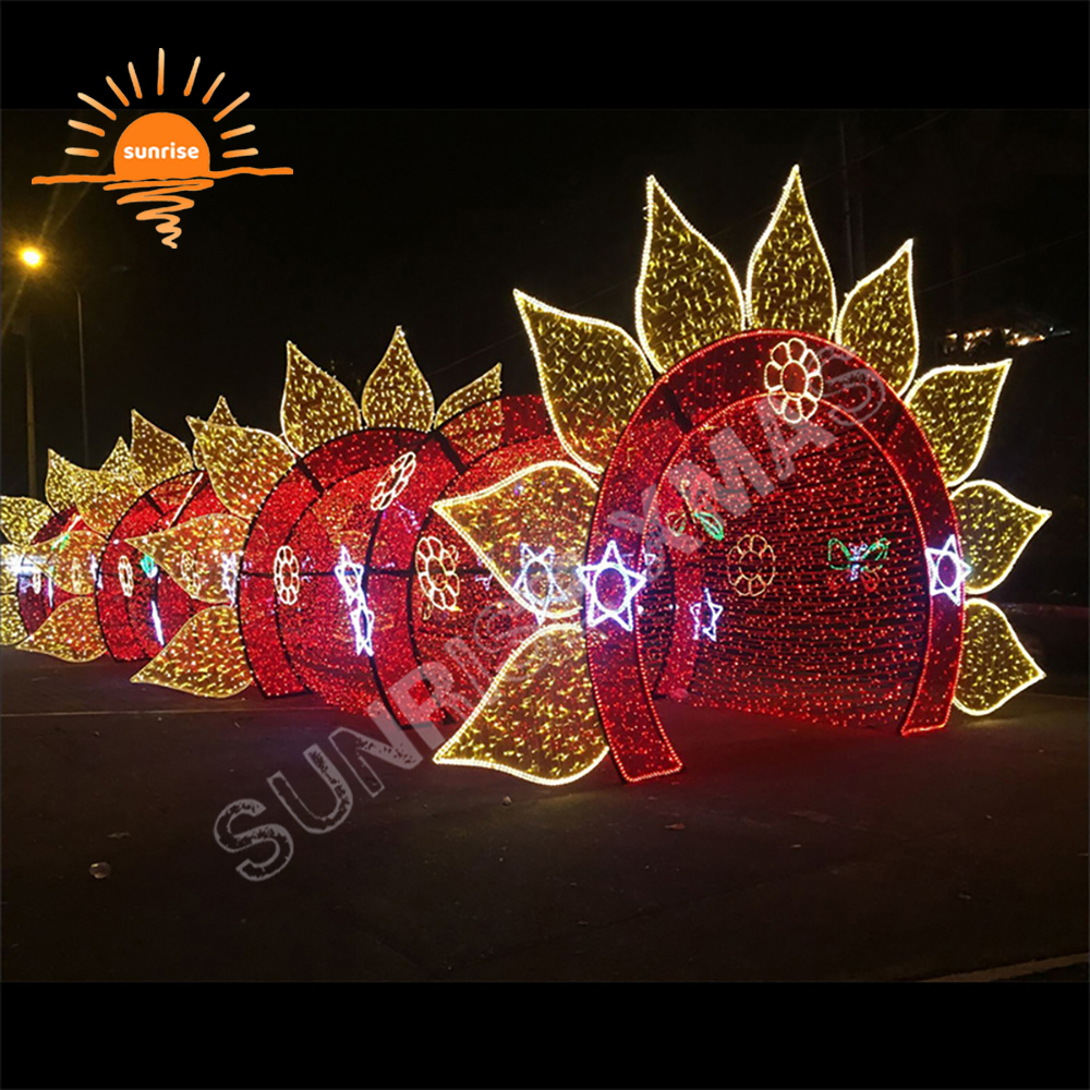 Large RGB led walk through tunnel light show christmas snowflake decoration custom outdoor street motif arch in stock