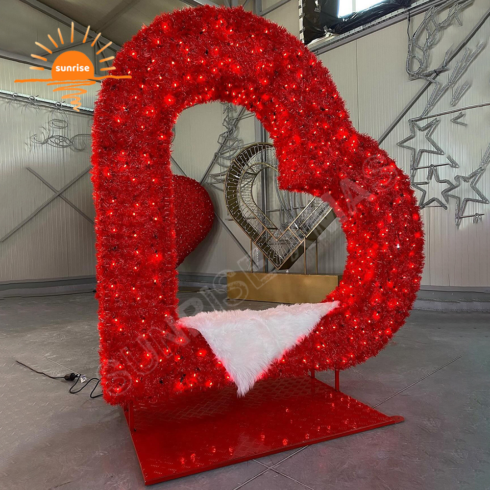 2d Large Photo Props Theme Arch and Chair Decoration Wholesale Photo 3D LED love Frame Custom Outdoor Christmas Light Sculpture