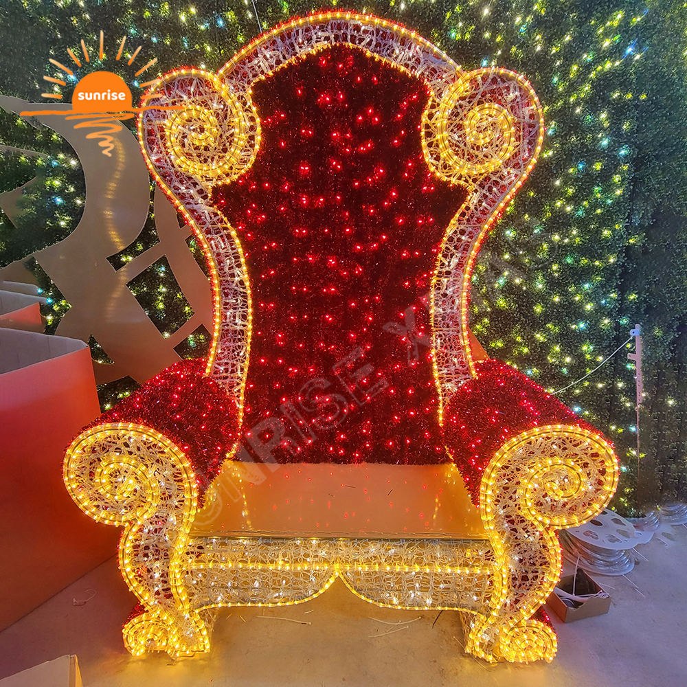 Customized Life Size Snowflake Throne Decorations Santa King Royal Chairs Motif Light Christmas Santa Throne With Ice Spikes