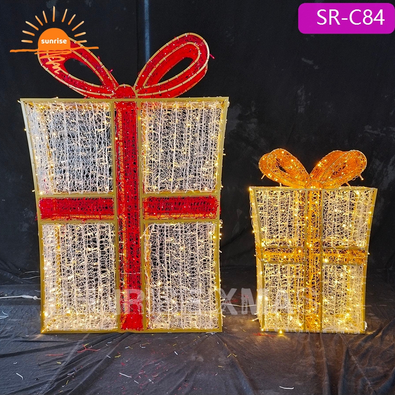 3m 5m Outdoor LED  Lighted Walk Through Large Gift Box Presents Large Christmas Props Decoration for Selfie Photoshoot