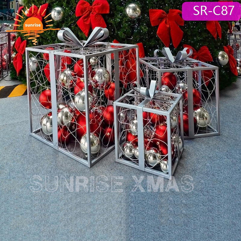 New Style 40cm 60cm 80cm Metal Christmas Gift Box for Shopping Center Decoration Indoor and Outdoor