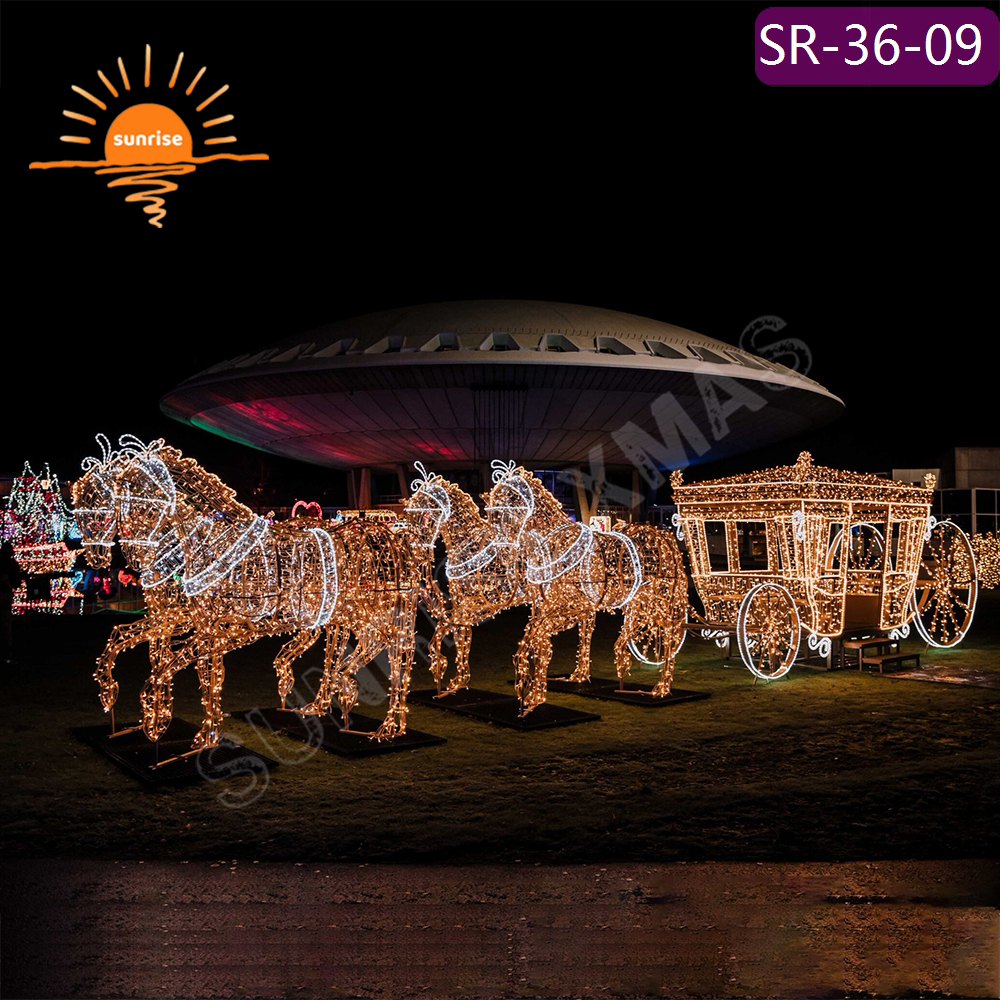 Customizable 3D giant Christmas Vehicle motif photo op light Mall park props Holiday Giant LED Carriage Pattern Decorative