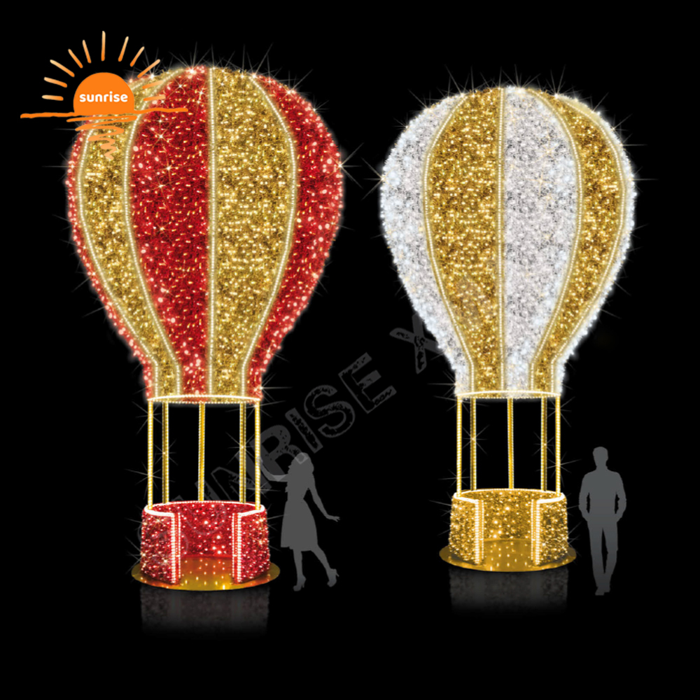 Animated Merry Christmas Hot air Balloon Decoration Led Lights Carousel Motif Train and Elf Decoration for Playgrounds