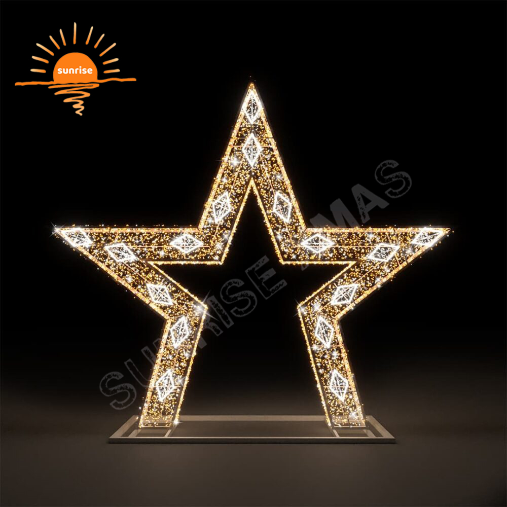 Giant Outdoor waterproof Christmas LED arch walk through five-pointed star tunnel theme light led motif commercial light show
