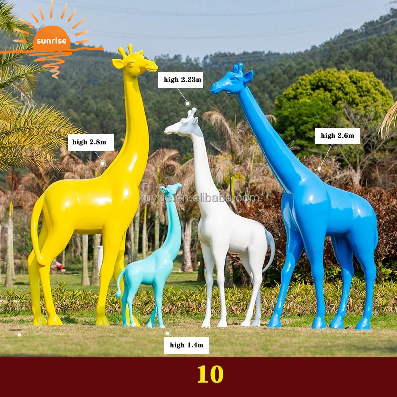 Life Size Fiberglass Resin Giraffe Animal Sculpture Garden Ornaments Outdoor Mall Fiberglass Decoration