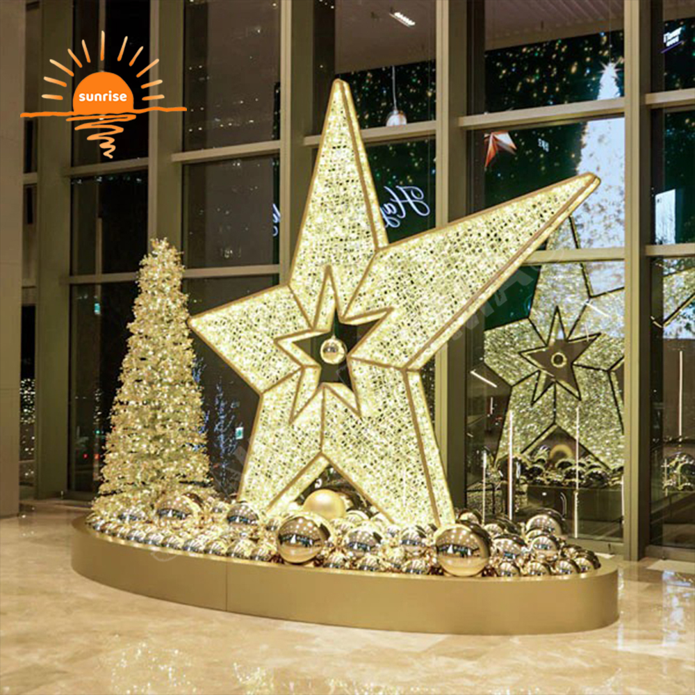 High Quality 3d Led Outdoor Christmas Ornament Standing Star for Yard Decoration Commercial Christmas Motif Light Decorations