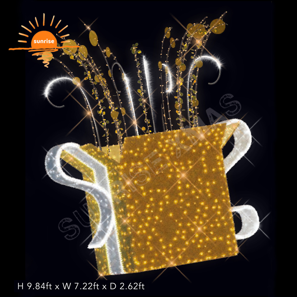 2D/3D Christmas Decorations Outdoor Light Led Lighted Large Gift Box Presents Shopping Mall Christmas Motif Light Decorations