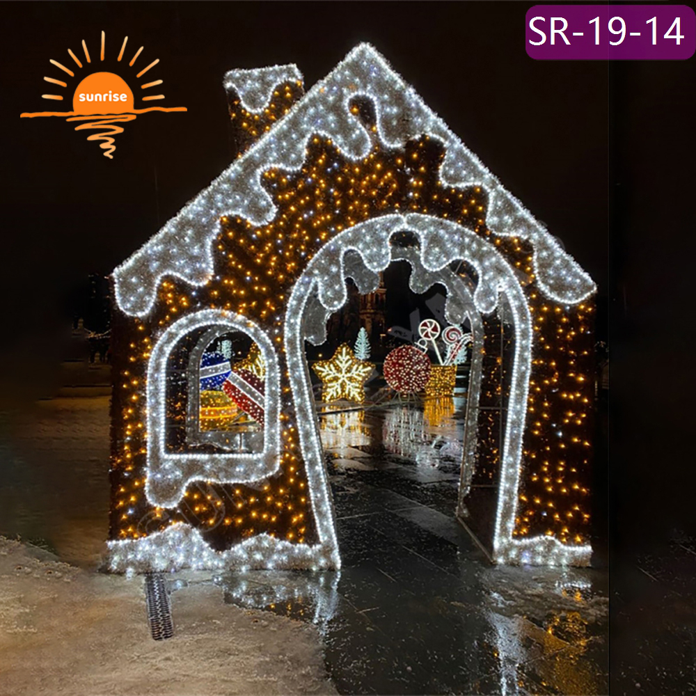 IP65 LED arch candy house motif light show for garden park Christmas theme light Mall park Gingerbread house decoration props