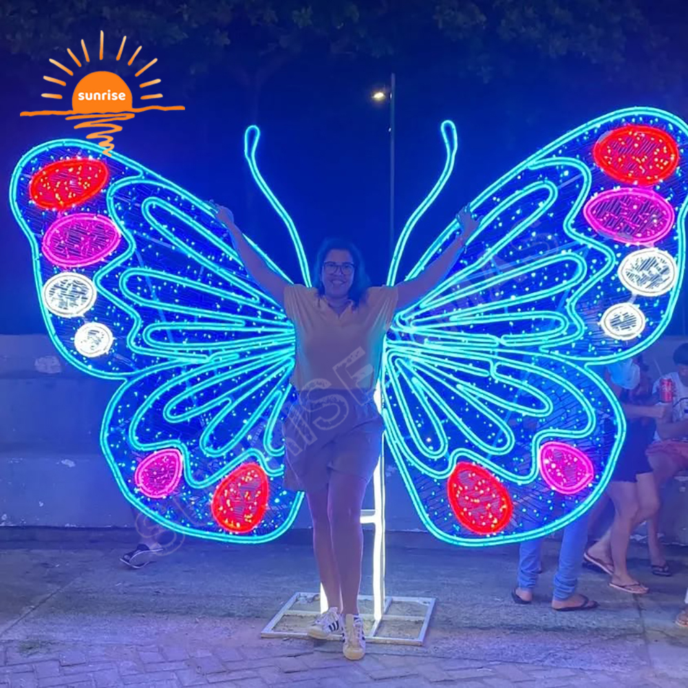 Xmas Illumination LED Rope Light Motif Outdoor Shopping Mall Decoration Atmosphere Decoration 3D Angel wings Photo Ops
