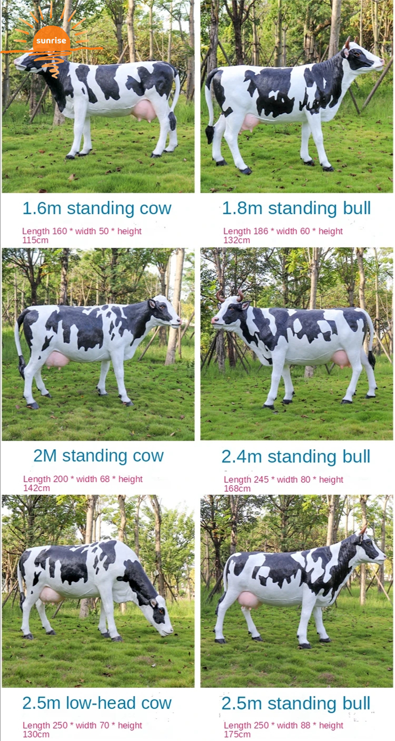 Fiberglass Resin Life Size Animal Cows Sculpture Garden Ornaments Outdoor Mall Fiberglass Decoration