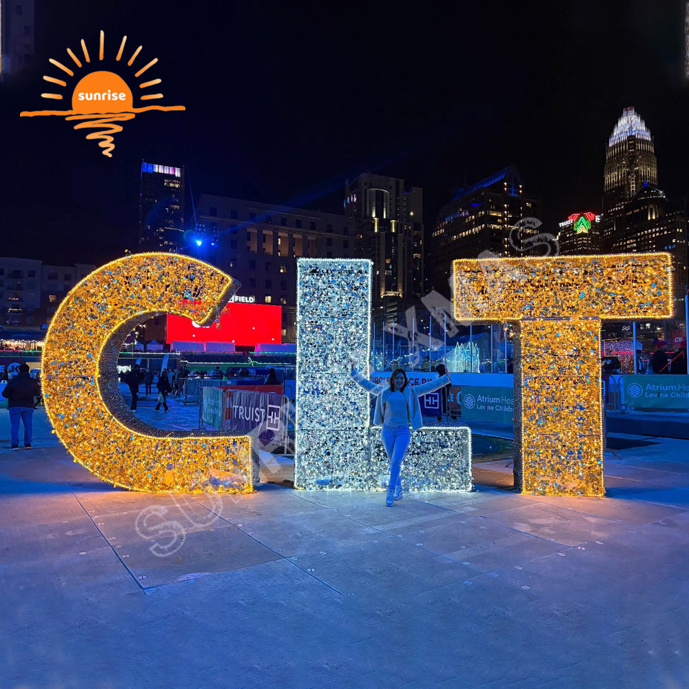 Custom Christmas String Lights Letters Ornament for Mall Xmas Park Decorations Giant Commercial LED Outdoor Motif Lighted