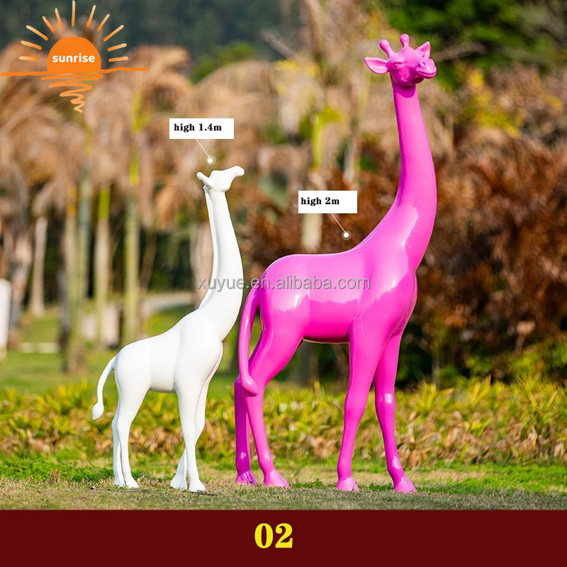 Life Size Fiberglass Resin Giraffe Animal Sculpture Garden Ornaments Outdoor Mall Fiberglass Decoration